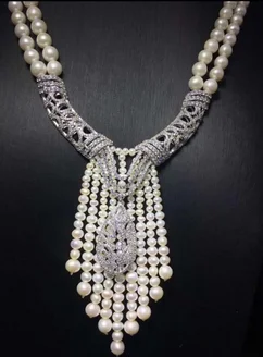 Rog-oblikovan obesek etnične literarni slog pretirana dvoslojno biserna ogrlica, ženski luksuzni visoko nakit Slike 2