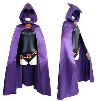 Novost Črna Obleka, Vijolična Hooded Plašč Jumpsuits za Ženske Teen Titans Super Junak Krokar Cosplay Kostum Halloween Party Prop