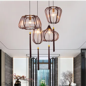 Novi Kitajski slog preprost tkanine lestenec Hotel Čaj Soba, Restavracija Kitajski slog ustvarjalne retro LED luč Lestenec