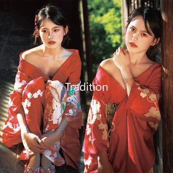 Japonski Slog Žensk Tradicionalnih Kimono Elegantno Yukata Kopalni Plašči Rdečo Obleko Tiskanje Halje Orientalski Oblačil Vintage Vestidos Slike 2